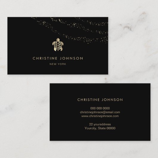 zee schildpad logo op zwarte achtergrond visitekaartje (Voorkant / Achterkant)