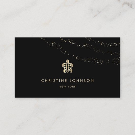 zee schildpad logo op zwarte achtergrond visitekaartje (Voorkant)