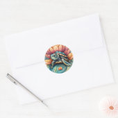 Zee Schildpad Lotus Bloemenkunst Schildpadden Natu Ronde Sticker (Envelop)