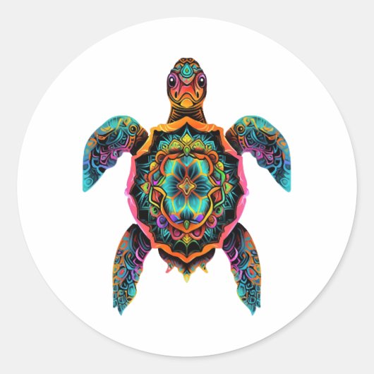 Zee Schildpad Mandala Zee Oceaan Dier Kunstwerk Bo Ronde Sticker (Voorkant)