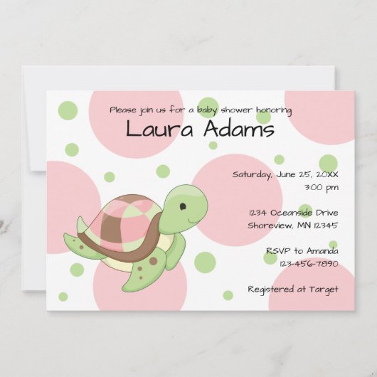 Zee Schildpad Meisje Baby Douche Uitnodigingen (Voorkant)