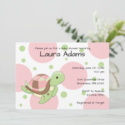 Zee Schildpad Meisje Baby Douche Uitnodigingen (Staand voorkant)