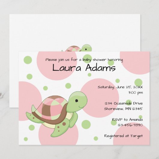 Zee Schildpad Meisje Baby Douche Uitnodigingen (Voorkant / Achterkant)