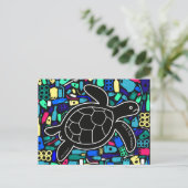 Zee schildpad met Briefkaart van plastische vervui (Staand voorkant)