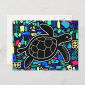Zee schildpad met Briefkaart van plastische vervui (Voorkant / Achterkant)