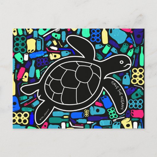 Zee schildpad met Briefkaart van plastische vervui (Voorkant)