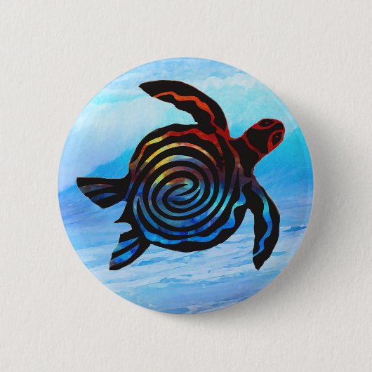 Zee schildpad met golfachtergrond Button (Voorkant)