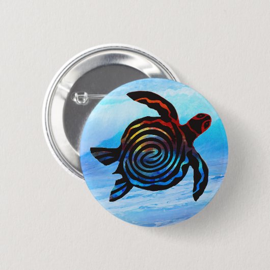 Zee schildpad met golfachtergrond Button (Voorkant /achterkant)