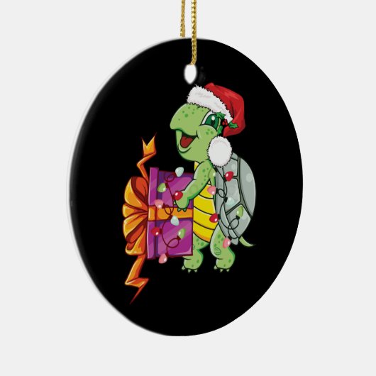 Zee schildpad met kerstkerstverlichting keramisch ornament (Rechts)
