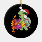 Zee schildpad met kerstkerstverlichting keramisch ornament (Voorkant)