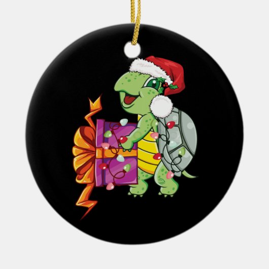 Zee schildpad met kerstkerstverlichting keramisch ornament (Voorkant)