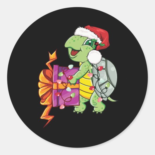 Zee schildpad met kerstkerstverlichting ronde sticker (Voorkant)