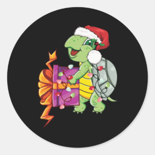 Zee schildpad met kerstkerstverlichting ronde sticker