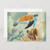  Zee schildpad met zeehondenblauw Briefkaart (Voorkant / Achterkant)