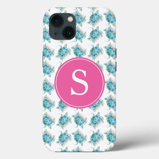 Zee Schildpad Monogram Strand Telefoon Hoesje (Achterkant)