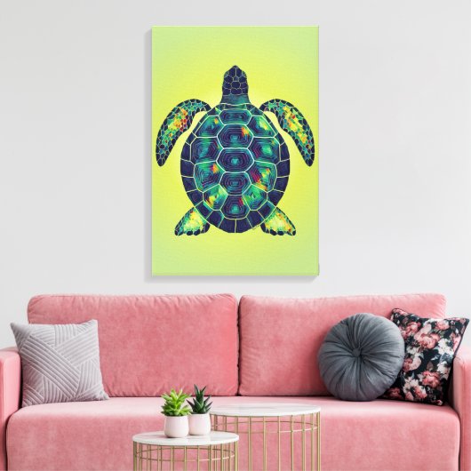 Zee Schildpad Mozaïek Kust Art Design Canvas Afdruk (Insitu (Woonkamer))
