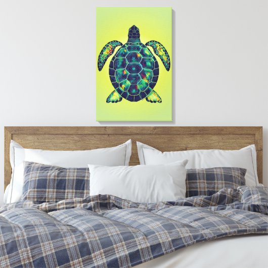 Zee Schildpad Mozaïek Kust Art Design Canvas Afdruk (Insitu (Slaapkamer))
