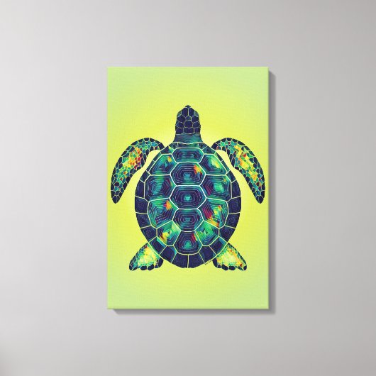 Zee Schildpad Mozaïek Kust Art Design Canvas Afdruk (Voorkant)