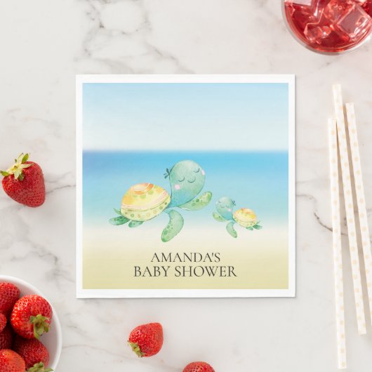 Zee Schildpad Neutraal Baby shower Papieren servet (Insitu)