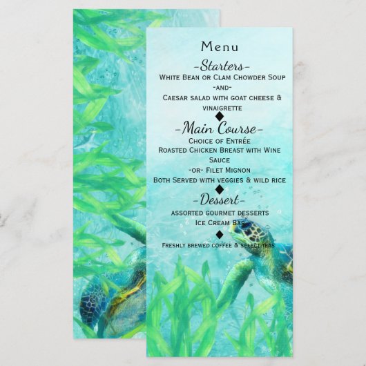 Zee Schildpad Ocean Beach Art Elegant Wedding Menu (Voorkant / Achterkant)