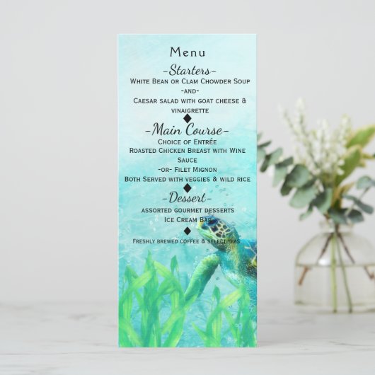 Zee Schildpad Ocean Beach Art Elegant Wedding Menu (Staand voorkant)