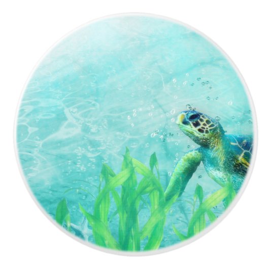 Zee Schildpad Ocean Beach Art Elegante Tropische D Keramische Knop (Voorkant)