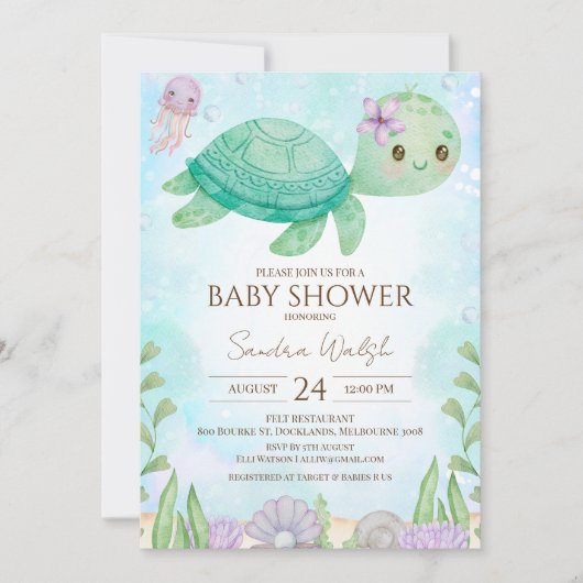 Zee schildpad onder Baby shower Zee Kaart (Voorkant)