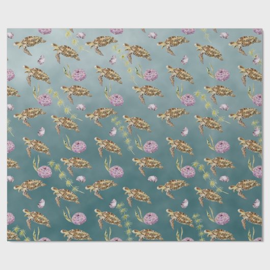 Zee schildpad onder een diep groen Zee Cadeaupapier (Vlak)