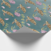 Zee schildpad onder een diep groen Zee Cadeaupapier (Hoek)