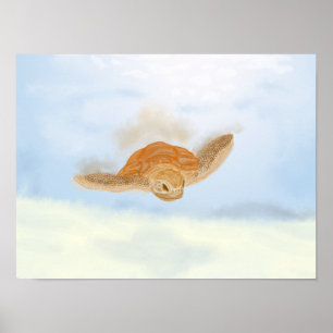 Zee schildpad onder water. poster