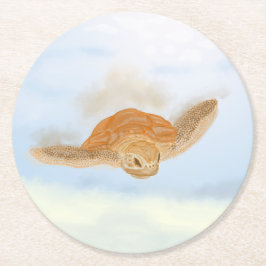 Zee schildpad onder water. ronde kartonnen onderzetter