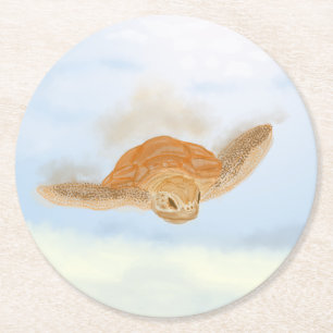 Zee schildpad onder water. ronde kartonnen onderzetter