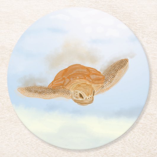 Zee schildpad onder water. ronde kartonnen onderzetter (Voorkant)