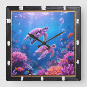 Zee Schildpad Onderwater Oceaan Vierkante Klok (Voorkant)