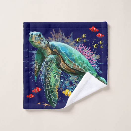 Zee schildpad onderwater waterverf Stijl Bad Handdoek (Wasdoekje)