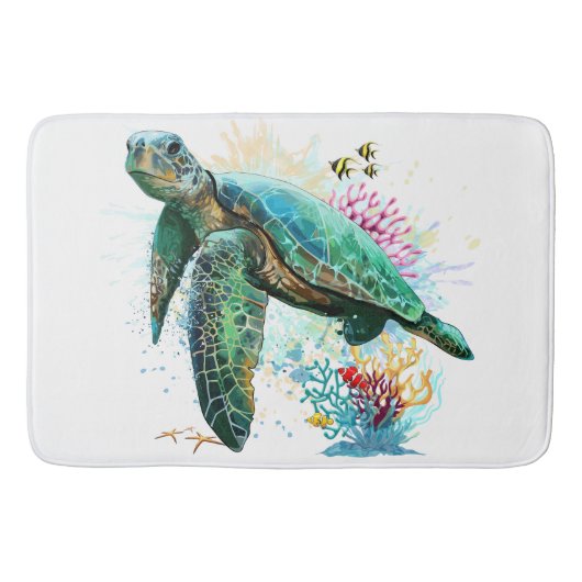 Zee schildpad onderwater waterverf Stijl Badmat (Voorkant)