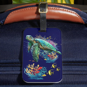 Zee schildpad onderwater waterverf Stijl Bagagelabel