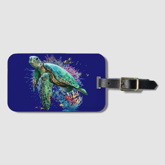 Zee schildpad onderwater waterverf Stijl Bagagelabel (Voorkant (horizontaal))