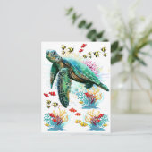 Zee schildpad onderwater waterverf Stijl Briefkaart (Staand voorkant)