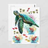 Zee schildpad onderwater waterverf Stijl Briefkaart (Voorkant / Achterkant)