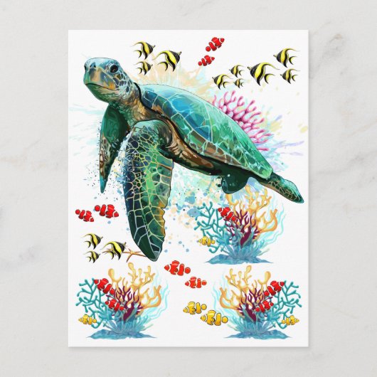 Zee schildpad onderwater waterverf Stijl Briefkaart (Voorkant)