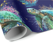 Zee schildpad onderwater waterverf Stijl Cadeaupapier (Rol Hoek)