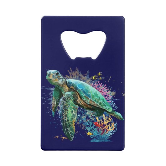 Zee schildpad onderwater waterverf Stijl Creditkaart Flessenopener (Voorkant)
