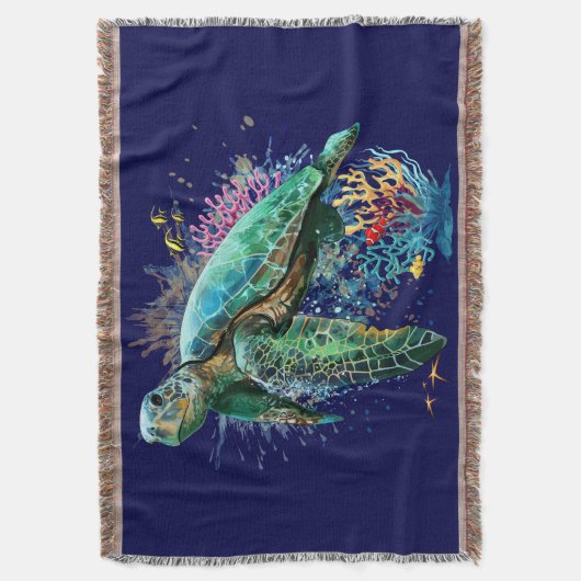 Zee schildpad onderwater waterverf Stijl Deken (Voorkant Verticaal)