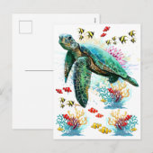 Zee schildpad onderwater waterverf Stijl Feestdagenkaart (Voorkant / Achterkant)