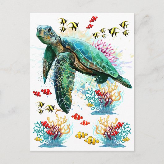 Zee schildpad onderwater waterverf Stijl Feestdagenkaart (Voorkant)