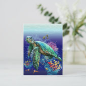 Zee schildpad onderwater waterverf Stijl Feestdagenkaart (Staand voorkant)