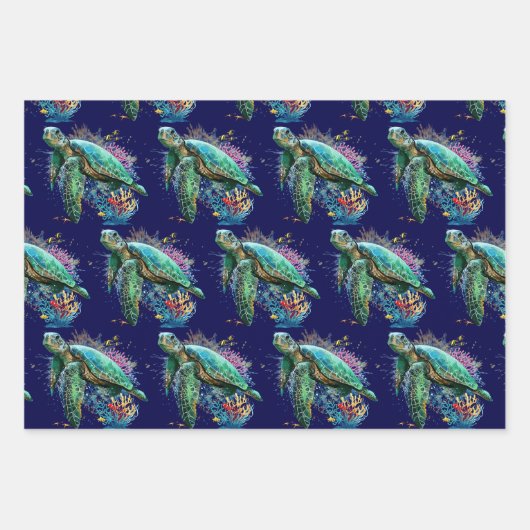 Zee schildpad onderwater waterverf Stijl Inpakpapier Vel (Voorkant)