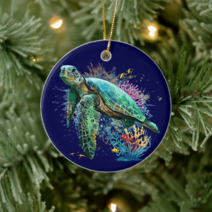 Zee schildpad onderwater waterverf Stijl Keramisch Ornament