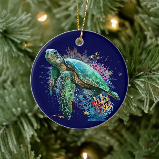 Zee schildpad onderwater waterverf Stijl Keramisch Ornament (Boom)